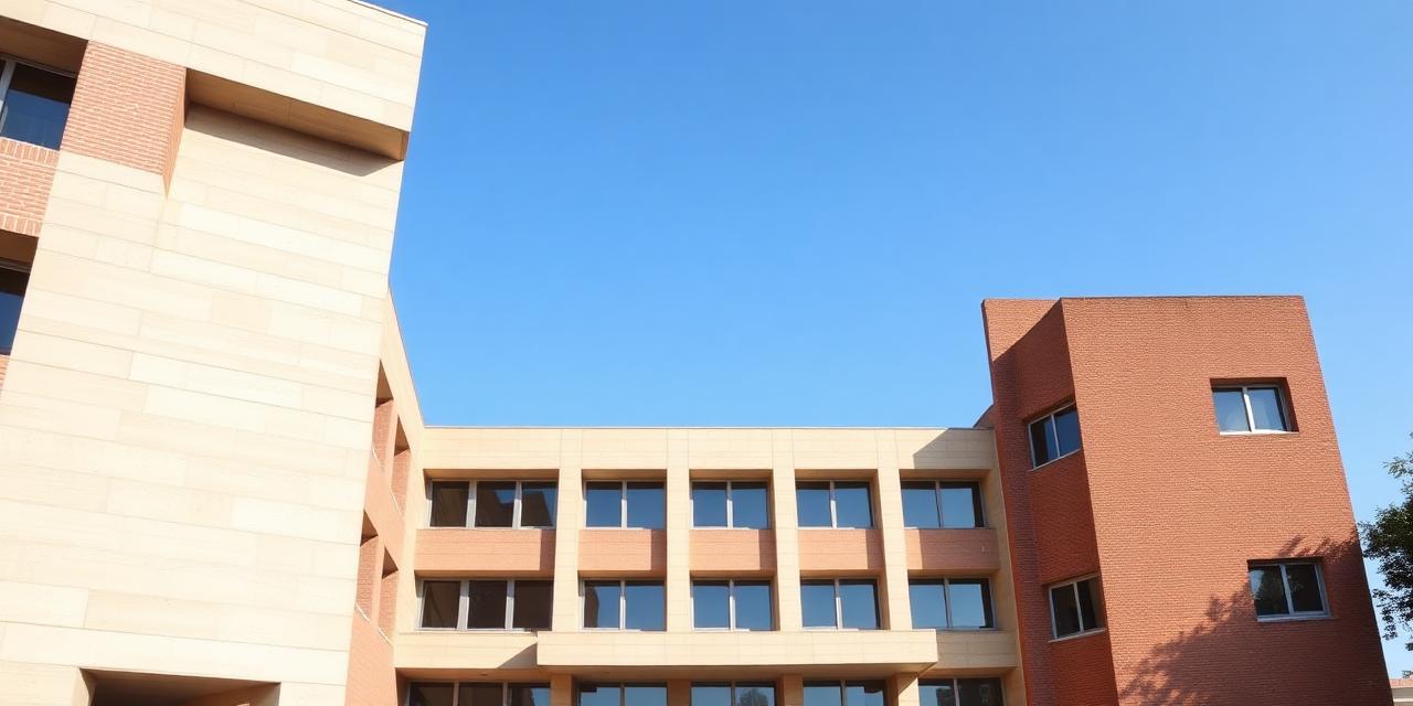 Modern Indian management institute building with brick and stone facade against a clear sky